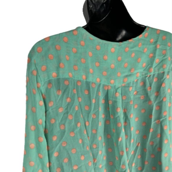 Moon Collection Large Sheer Polka Dot Multi Color 3/4 Sleeve Blouse w/pockets - Picture 7 of 16